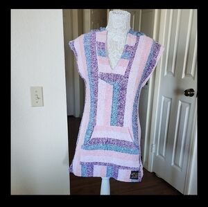 Beachy Boho Hippy Pastel Baja Woven Mini Hoodie Dress Or Cover-up Size Small
